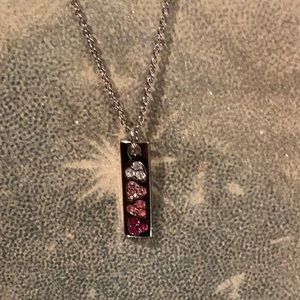 Lia Sophia Heart Pink Ombré Silver Toned Necklace Adjustable Length